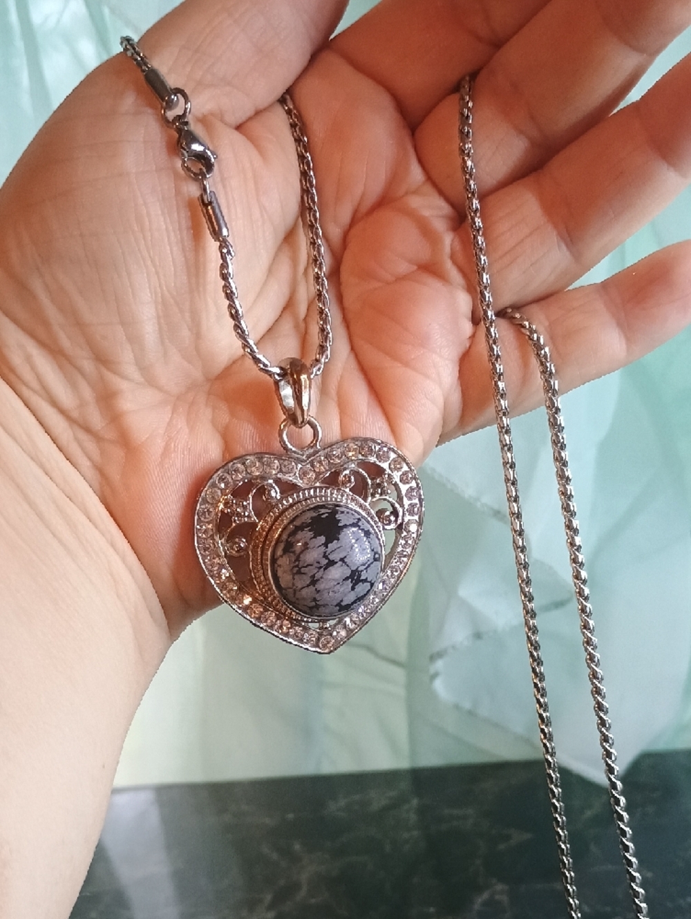 Silver-Tone Heart Pendant Necklace with Decorative Snap Charms -